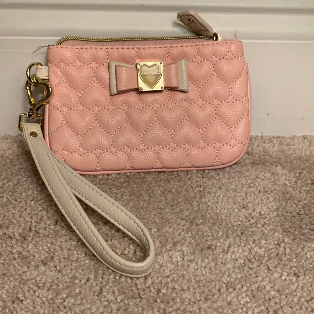 Betsey Johnson pink heart wristlet